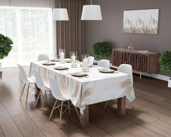 4138 A Panama 98 obrus dekoracyjny Detexpol beżowy liście