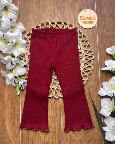 Mamatti LJ820 Bordowe Legginsy Dziewczęce Prążkowane Dzwony Bawełniane