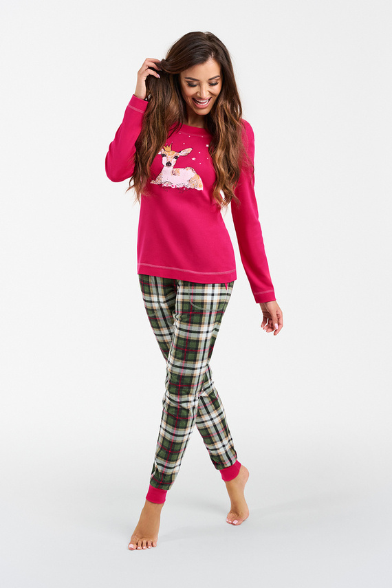 Zonda Piżama Damska długi rękaw i długie spodnie Italian Fashion - amarant/druk