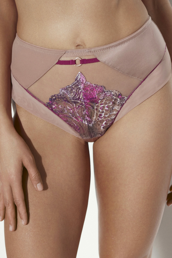 Brazyliany damskie Ava 2271/B Nude/Wine S-3XL – haftowane, transparentne