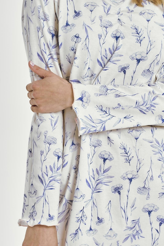 Koszula nocna bawełniana Taro Caroline 3455  niebieska– długi rękaw, wygodna i kobieca