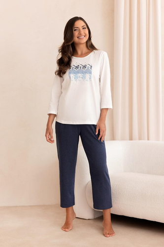 Piżama Damska Regina 4024 100% Bawełna Rękaw 7/8 Spodnie 7/8 ecru