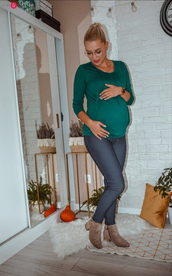 Kangaroo bluzka ciążowa i do karmienia z rękawem 7/8 Milk&Love butelkowa zieleń