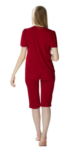 3639 Matylda Piżama damska Mewa burgund– jedwab wiskozowy, produkt polski, długość 3/4