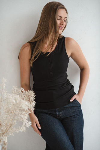 Tummy Koszulka ciążowa i do karmienia – prążkowana, na ramiączkach Milk&Love czarny