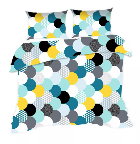 537N Pościel bawełniana Classic E24 Extrapościel geometria turkusowa– 100% bawełna, trwała, kolorowa, komplet 2-częściowy