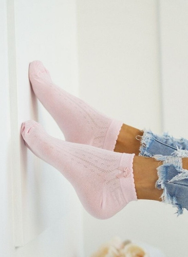 0859 Stopki damskie z kokardką Milena – styl i komfort - różowy