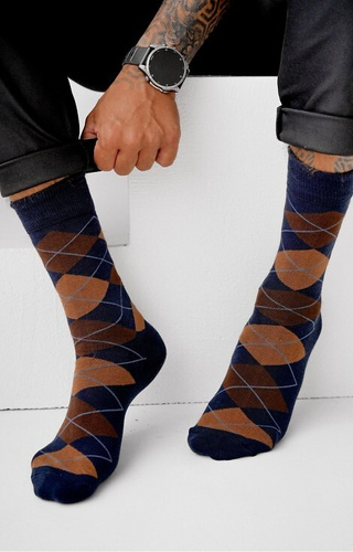 0125-093 Romby Skarpety męskie Milena 04 granatowe – bawełniane, kolorowe romby