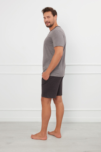 Juliusz Piżama Męska krótki rękaw, spodenki Italian Fashion - śr.melanż/c.melanż