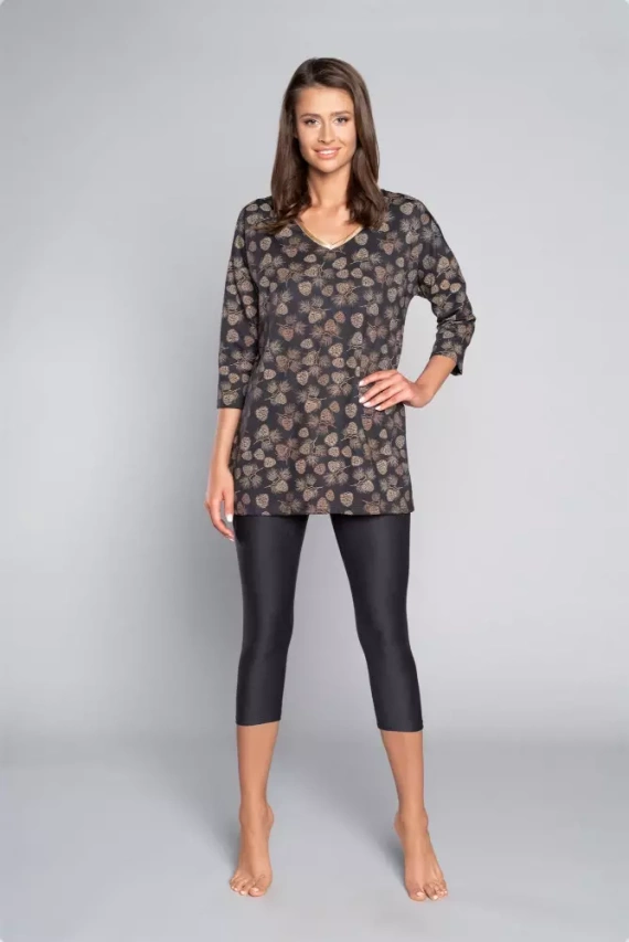 Pinnia Piżama Damska 3/4 rękaw, 3/4 spodnie Italian Fashion - druk/grafitowy