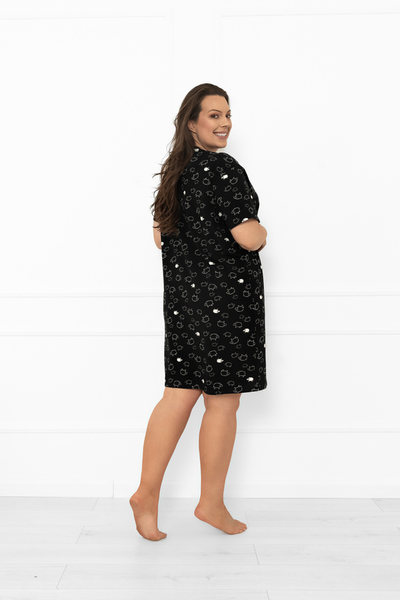 Koszula nocna damska Bonnie – bawełna MEGA SOFT, czarna w owieczki Italian Fashion