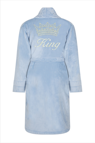 King + Korona Szlafrok męski polarowy ByShelly - błękitny/srebrny