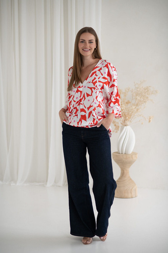 Mamafullness Bluzka ciążowa do karmienia Milk&Love w kwiaty – wiskoza, rękaw 3/4, oversize