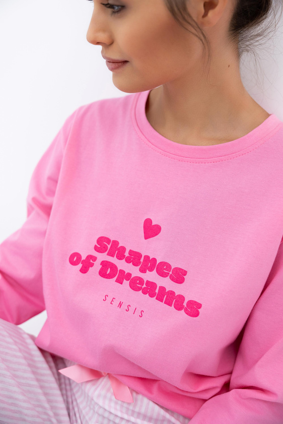 Malaya Piżama damska Sensis – bawełniana koszulka i długie spodnie z kokardką