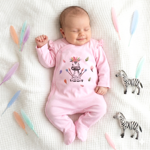 ABN-5539 Pajac niemowlęcy Happy Animals Nini z bawełny organicznej – 100% bezpieczeństwa, bezniklowe napy, polska produkcja