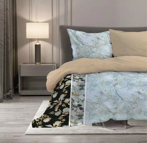 Elegant 010 Pościel satynowa liście Faro szary