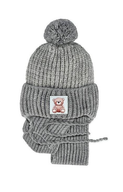 48-318 Komplet czapka+golf AJS szary melenż