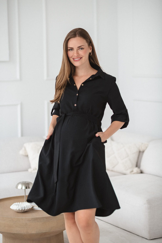 Szmizjerka ciążowa i do karmienia Milk&Love czarna | Modal, rękaw 3/4, regulacja w talii