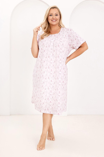 Koszula Nocna Damska 018 Regina  różowa– 100% Bawełna Premium, Guziki, Marszczony Karczek, Komfortowy Sen Każdej Nocy