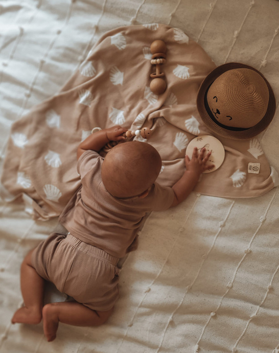 Ocean dwustronny kocyk dziany YOSOY - beżowy/biały