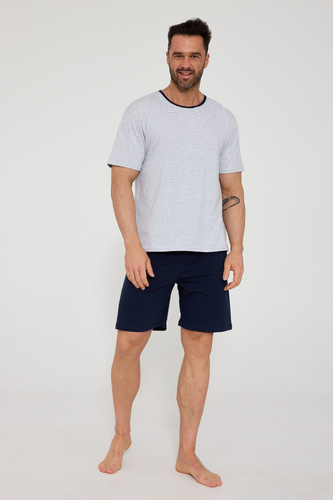 Cornette 338/53 piżama męska szara bawełna komfort krótki rękaw