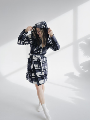 031 Kocyk Szlafrok De Lafense – ciepły polarowy szlafrok damski Super Cozy, szary