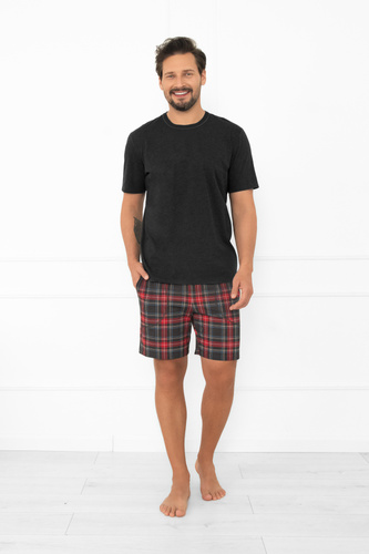 Rusoli piżama męska Italian Fashion ciemny melanż – bawełniana w kratę, krótka wygodna