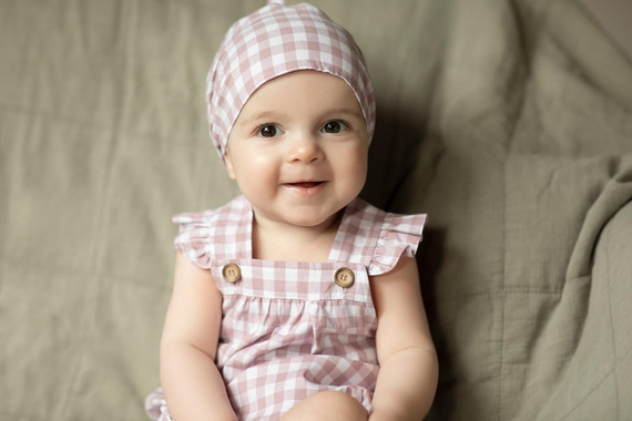 Sweet Cherry Ogrodniczki dla dziewczynki Pinokio - różowy kratka 