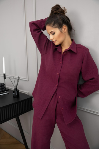 Piżama damska Colette Sensis – muślinowa bawełna, długi rękaw, zapinana na guziki