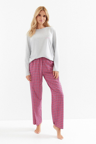Piżama damska Taro Madlen 3512 – bawełniana, długi rękaw, spodnie w kratkę