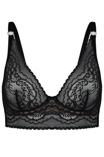 19236 Feel Mediolano Bralette Long Black – koronkowy biustonosz z przedłużonym pasem