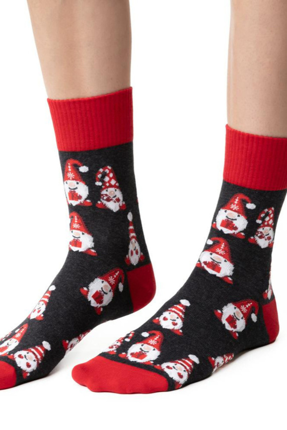 ART.136 Skarpety świąteczne damskie Steven grafitowy melanż 149– bawełniane, ciepłe, zimowy wzór