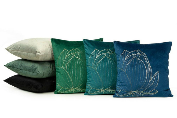 Blink 19 Poszewka dekoracyjna welwetowa kwiat lotosu Eurofirany ciemnomiętowa