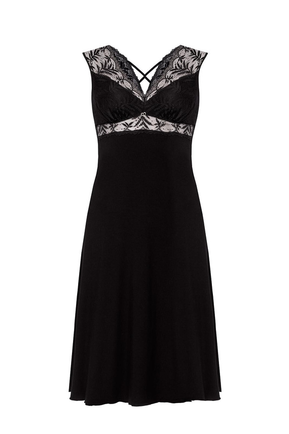 Koszula nocna Petra KM29 Mefemi by Nipplex  czarna– wiskoza, koronka, długość do łydki 