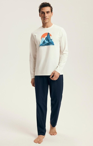 43475 Loji Piżama męska Henderson Core biały – bawełniany komplet z nadrukiem gór