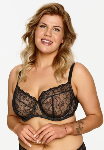 2607 Biustonosz Lupoline– czarny miękki koronkowy dla pełniejszego biustu