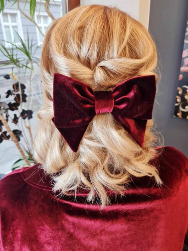 KB16 Welurowa kokarda do włosów z automatyczną klamrą Marija - bordowy