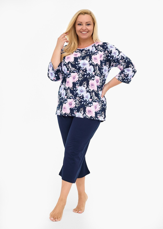 Piżama damska 147/465 Anabel CORNETTE – bawełna, rękaw 3/4, granatowa