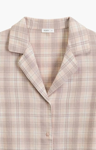 NLP-505 Piżama damska Atlantic lawendowy–  flanelowa, rozpinana, w kratkę, bawełna