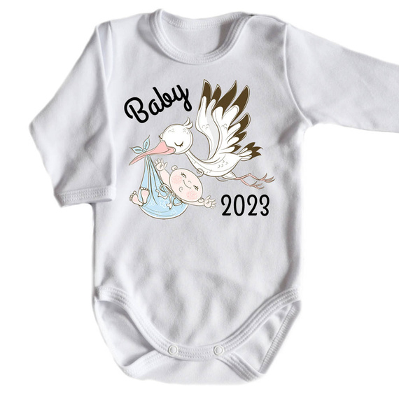 "BABY 2023 born in" Body długi rękaw Moocha biały