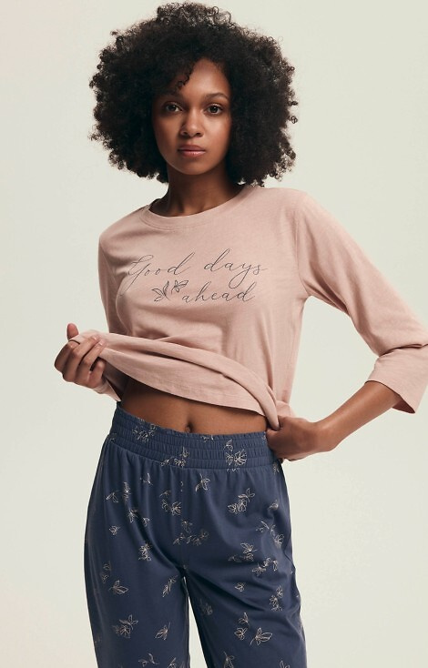 43699 Delanie Piżama damska Henderson pink – bawełna, rękaw 3/4 i rybaczki