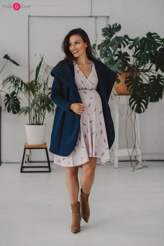 Two Ways MIDI Sukienka ciążowa i do karmienia Milk&Love granatowa w listki