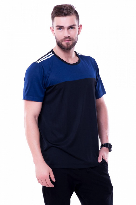 86093 Sportowy T-shirt męski Fit Boy termoaktywny James Bradley czarny-granatowy