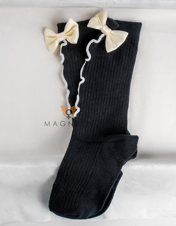 Skarpety damskie Magnetis QR5006 czarne – bawełniane, ozdobione kokardką