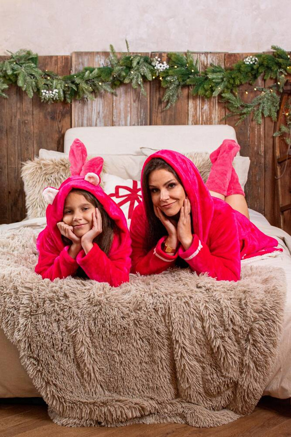 627 Soraya Krótki Szlafrok damski Forex - malina / szary