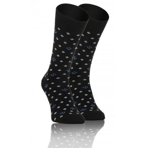 Classic Skarpety męskie garniturowe Sesto Senso wzór kotwice czarny