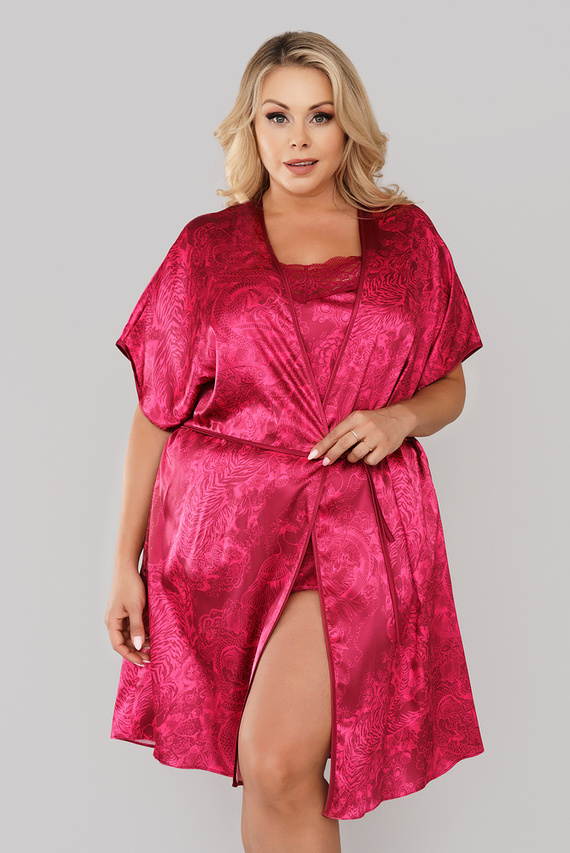 Impresja Szlafrok Damski Italian Fashion bordowy 