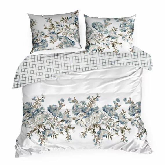 Spring 40 Kwiaty pościel satynowa Eurofirany biały/turkusowy