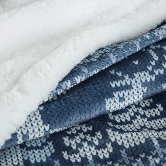 Koc świąteczny Eurofirany biały granatowy – miękka narzuta z mikrofibry, 240 g/m²