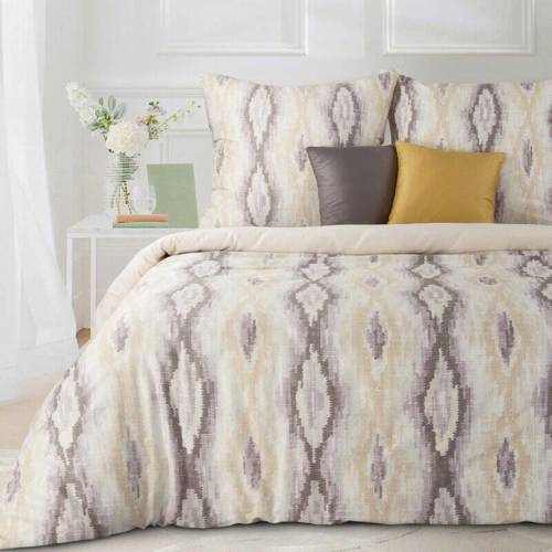 Nika 24 pościel satynowa geometria Eurofirany kremowy-wrzosowy